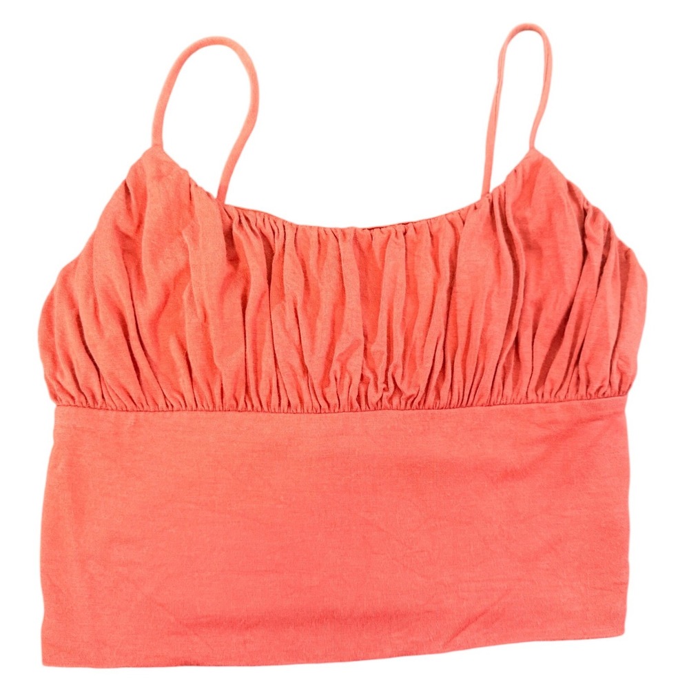 Windsor Flirty Ruched Crop Cami Top Coral Orange Spaghetti Strap Small